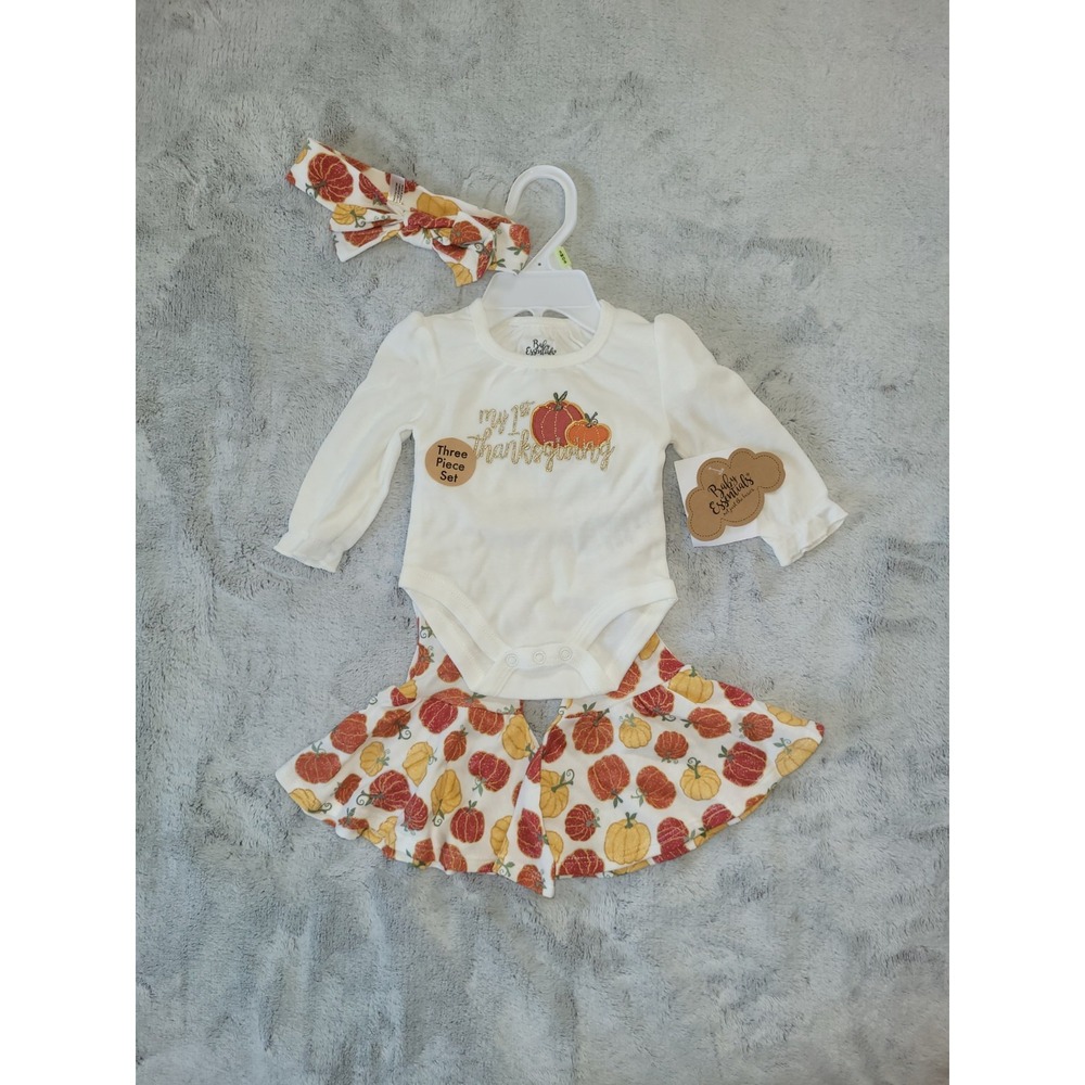 Baby Essentials Size 3 Months My First Thanksgiving Bodysuit Pants Headband NEW